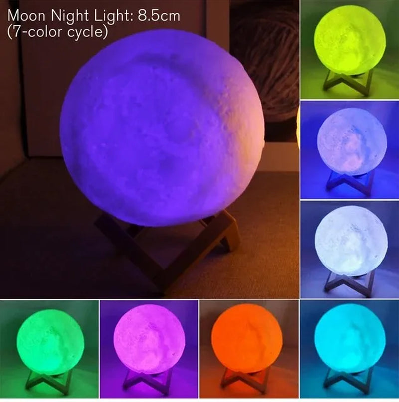 D5 8cm LED Moon Lamp with Stand - Battery-Powered Starry Night Light for Bedroom Decor, Ideal Gift for Kids and Christmas