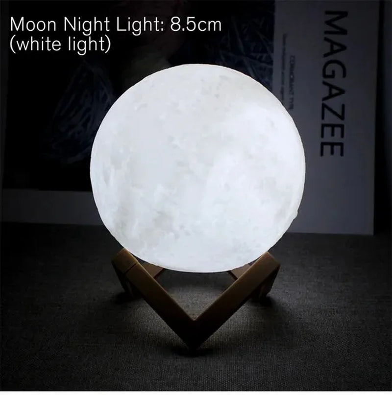 D5 8cm LED Moon Lamp with Stand - Battery-Powered Starry Night Light for Bedroom Decor, Ideal Gift for Kids and Christmas