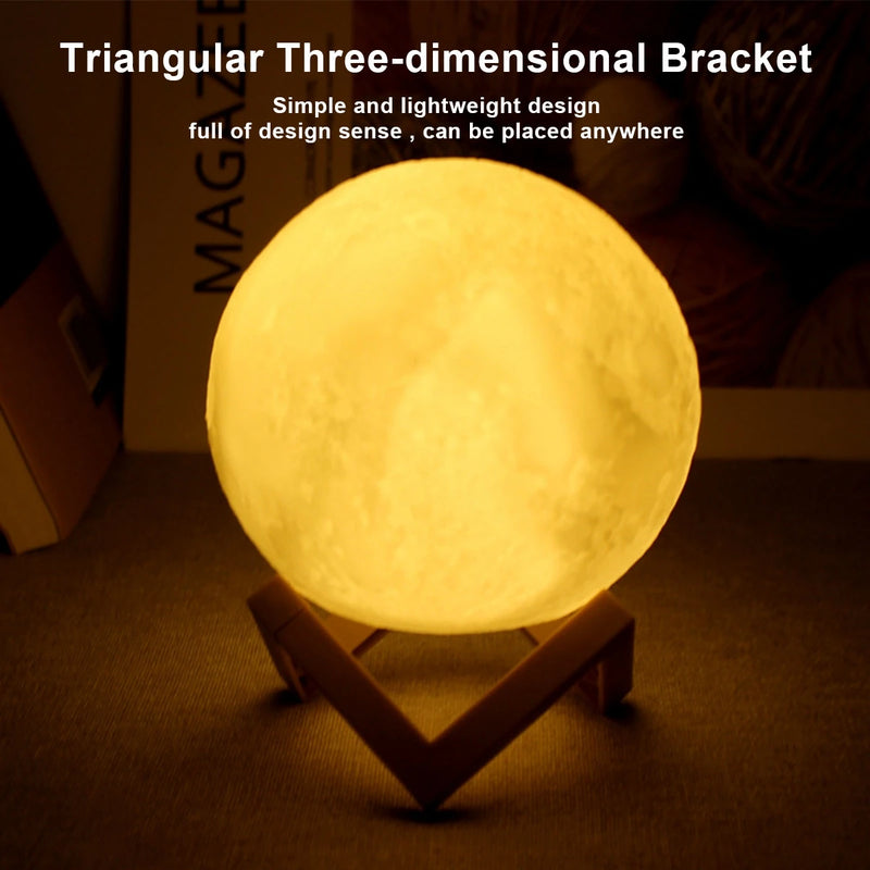 D5 8cm LED Moon Lamp with Stand - Battery-Powered Starry Night Light for Bedroom Decor, Ideal Gift for Kids and Christmas