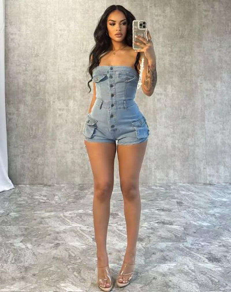 2014 Summer Women'S Jeans Rompers Stretch Off-Shoulder Slim Fit Jumpsuits Ladies Sexy Denim Bodysuits Rompers Women Jumpsuits Comfort Womenswear