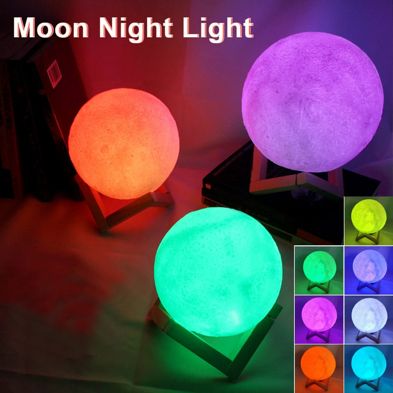 D5 8cm LED Moon Lamp with Stand - Battery-Powered Starry Night Light for Bedroom Decor, Ideal Gift for Kids and Christmas