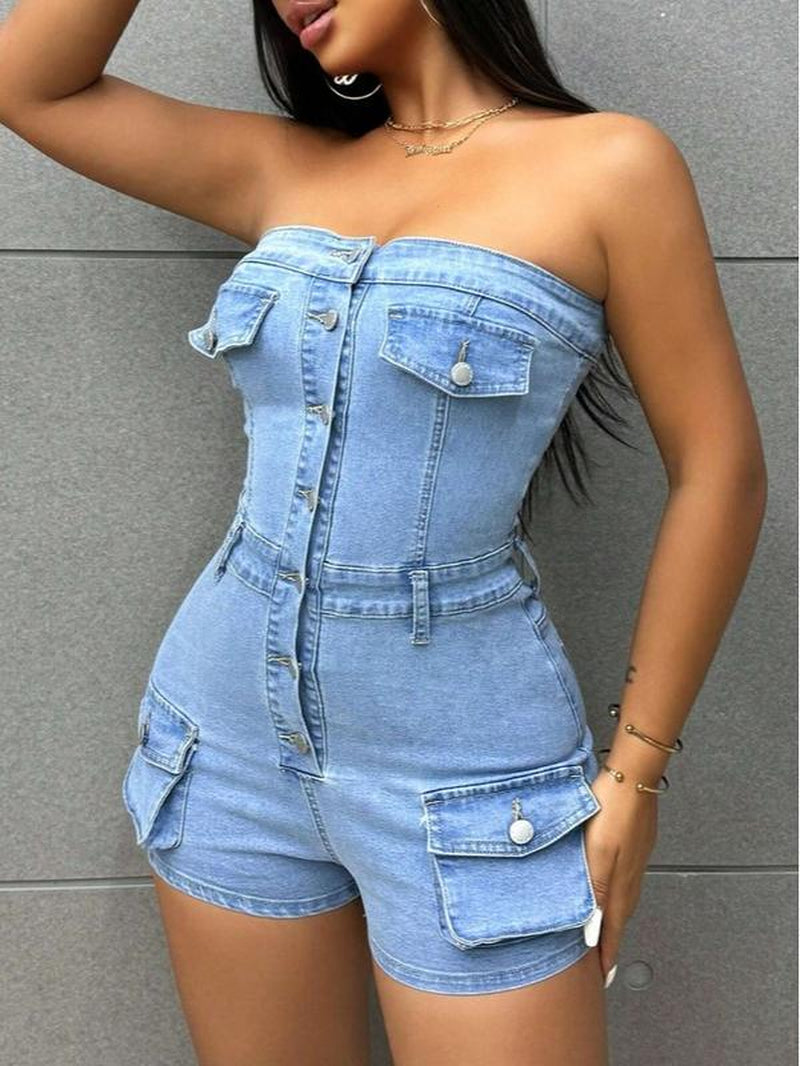 2014 Summer Women'S Jeans Rompers Stretch Off-Shoulder Slim Fit Jumpsuits Ladies Sexy Denim Bodysuits Rompers Women Jumpsuits Comfort Womenswear