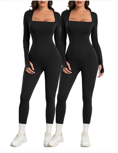 Women Yoga Jumpsuits Workout Ribbed Long Sleeve Sport Jumpsuits