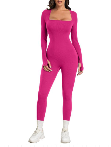 Women Yoga Jumpsuits Workout Ribbed Long Sleeve Sport Jumpsuits