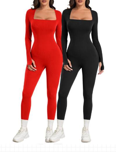 Women Yoga Jumpsuits Workout Ribbed Long Sleeve Sport Jumpsuits