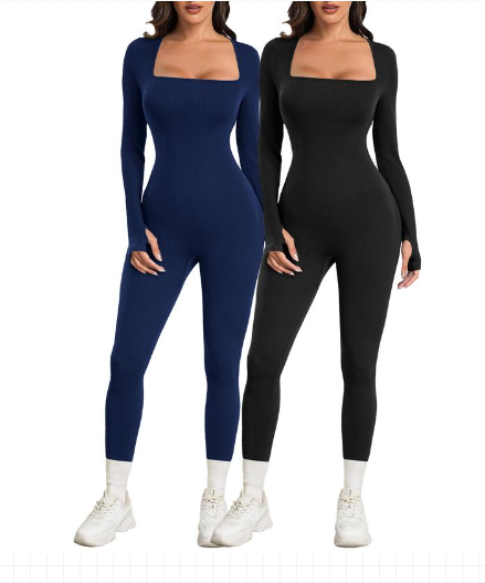 Women Yoga Jumpsuits Workout Ribbed Long Sleeve Sport Jumpsuits