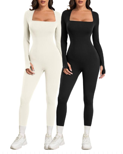 Women Yoga Jumpsuits Workout Ribbed Long Sleeve Sport Jumpsuits