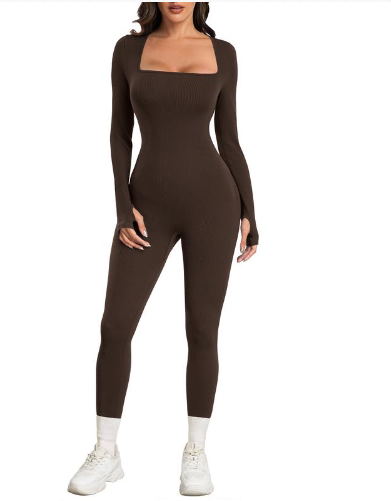 Women Yoga Jumpsuits Workout Ribbed Long Sleeve Sport Jumpsuits