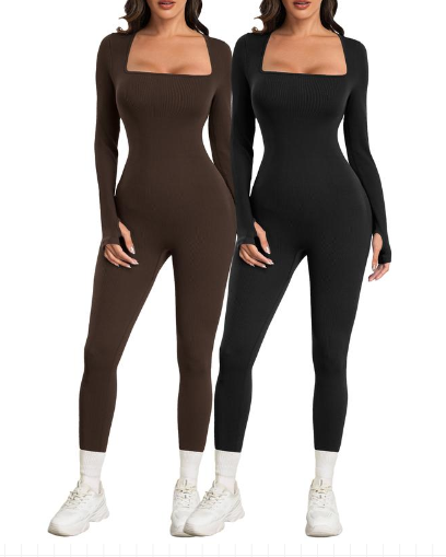 Women Yoga Jumpsuits Workout Ribbed Long Sleeve Sport Jumpsuits