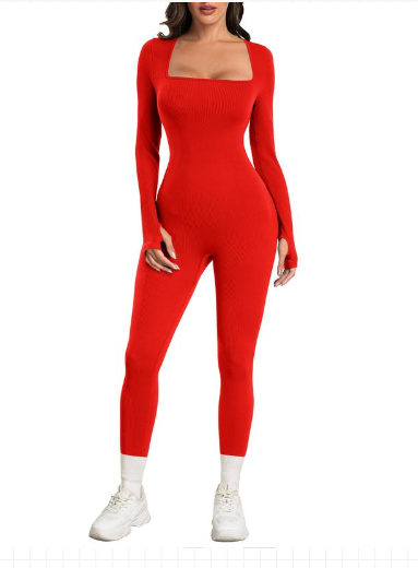 Women Yoga Jumpsuits Workout Ribbed Long Sleeve Sport Jumpsuits