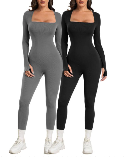 Women Yoga Jumpsuits Workout Ribbed Long Sleeve Sport Jumpsuits