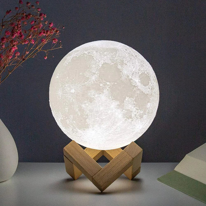 D5 8cm LED Moon Lamp with Stand - Battery-Powered Starry Night Light for Bedroom Decor, Ideal Gift for Kids and Christmas