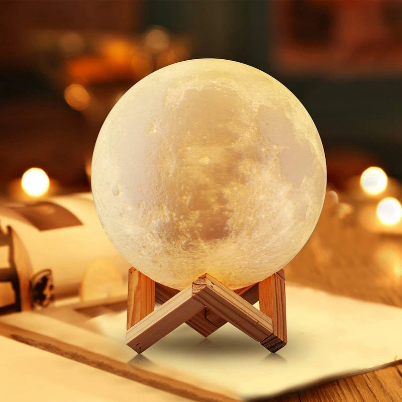 D5 8cm LED Moon Lamp with Stand - Battery-Powered Starry Night Light for Bedroom Decor, Ideal Gift for Kids and Christmas